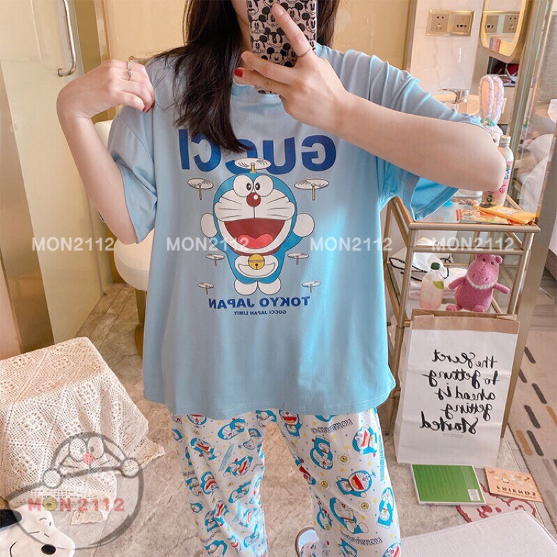 BỘ ĐỒ QUẦN ÁO HÈ THUN COTTON FREESIZE 40-65KG DORAEMON DOREMON