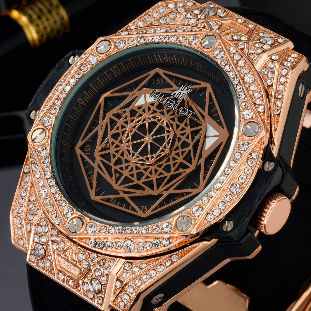 [Tặng box hãng] Đồng hồ nam Hublot cao cấp full đá mặt đa giác DH604 | BigBuy360 - bigbuy360.vn