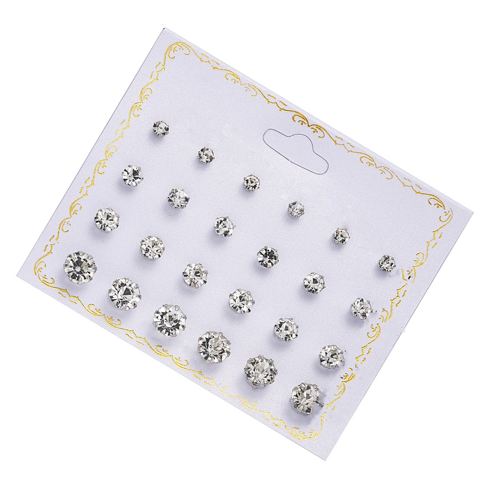 Set 12 cặp bông tai gắn đính hạt đá xinh xắn dành cho nữ