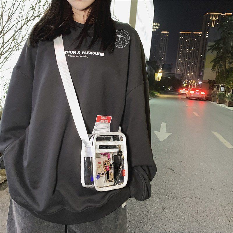 Túi messenger phong cách Hàn Quốc đeo chéo dáng nhỏ chất liệu PVC trong suốt