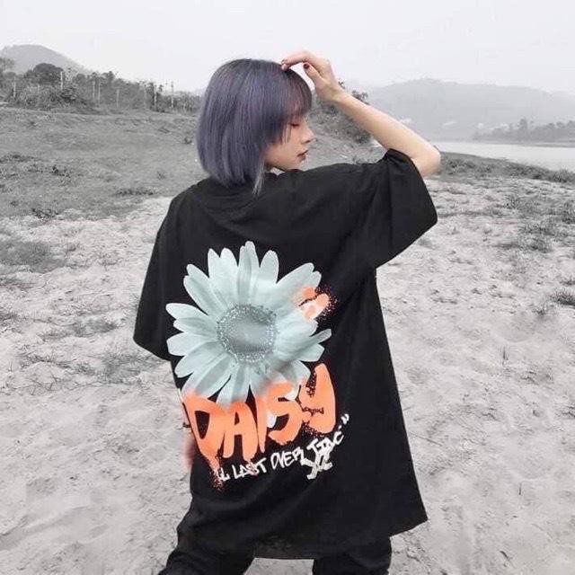 [Có video]  Áo phông form rộng tay lỡ unisex - họa in hình hoa cúc - Sỉ số lượng lớn