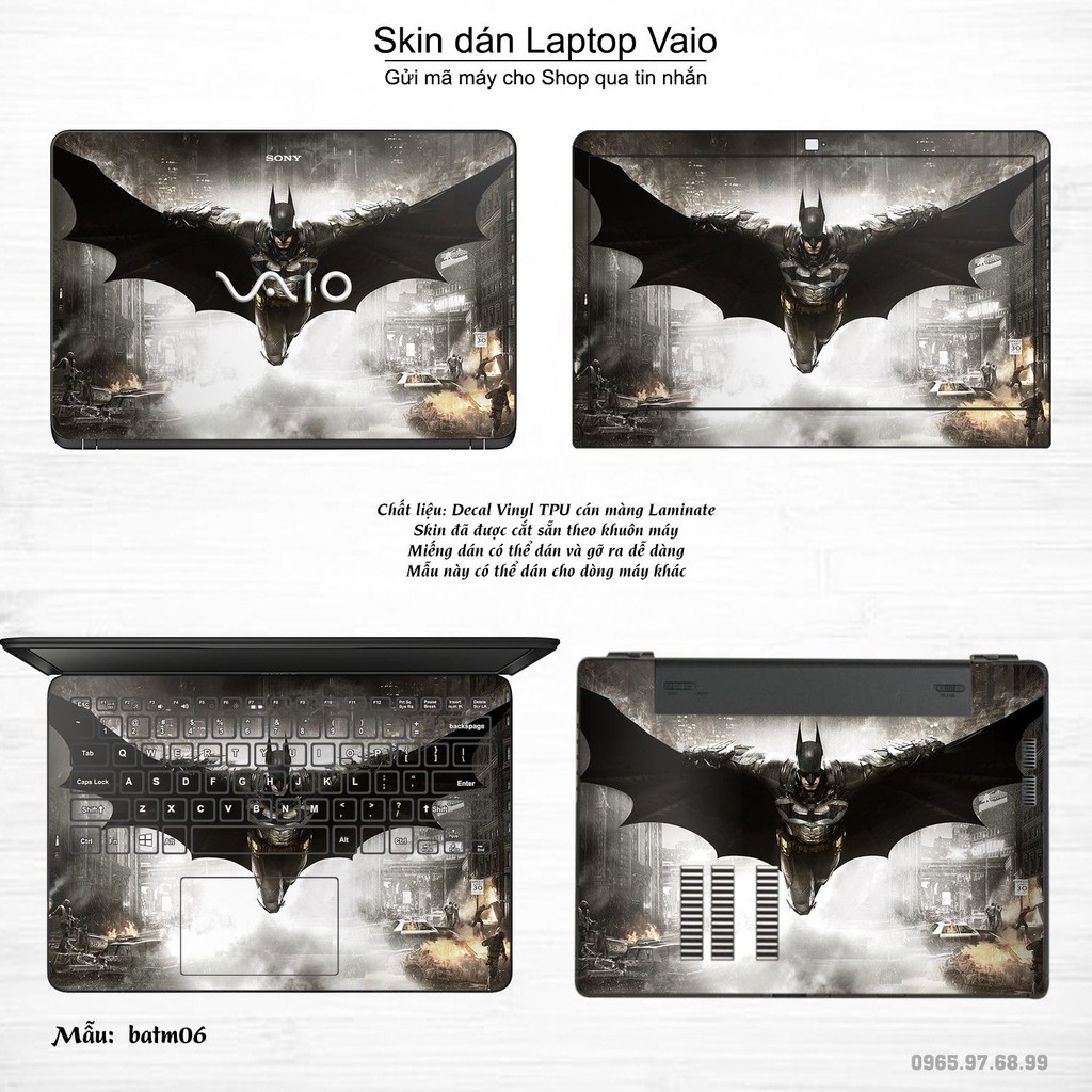 Skin dán Laptop Sony Vaio in hình Người dơi (inbox mã máy cho Shop)