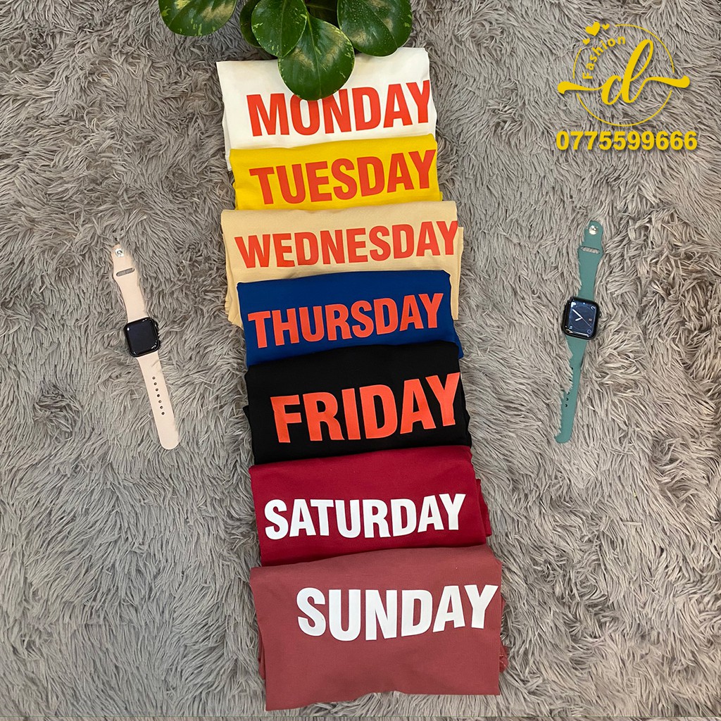 Combo 7 áo thun in chữ các ngày trong tuần 1