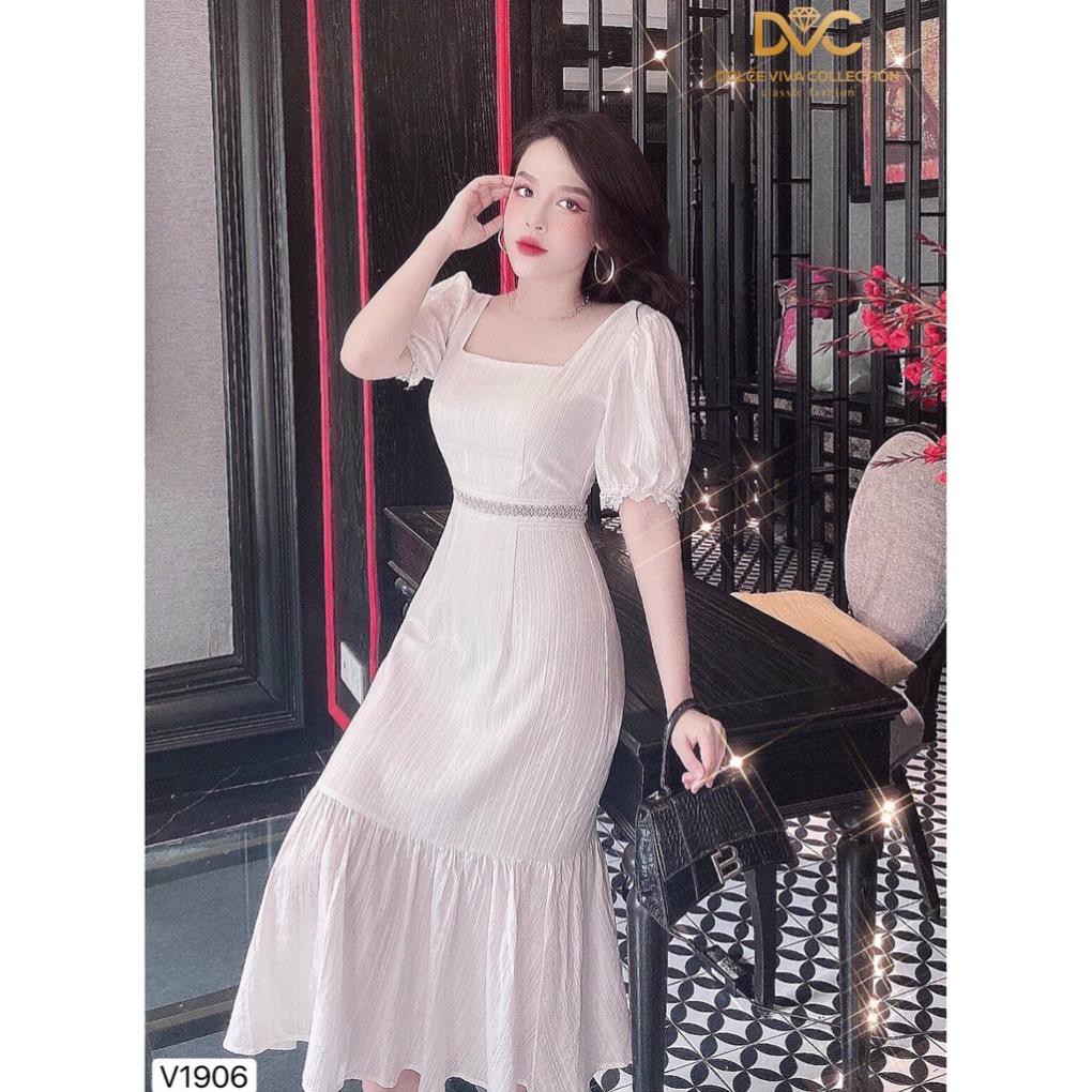 [VÁY ĐI DU LỊCH CAO CẤP] Váy thiết kế dài trắng cổ vuông đuôi cá | BigBuy360 - bigbuy360.vn
