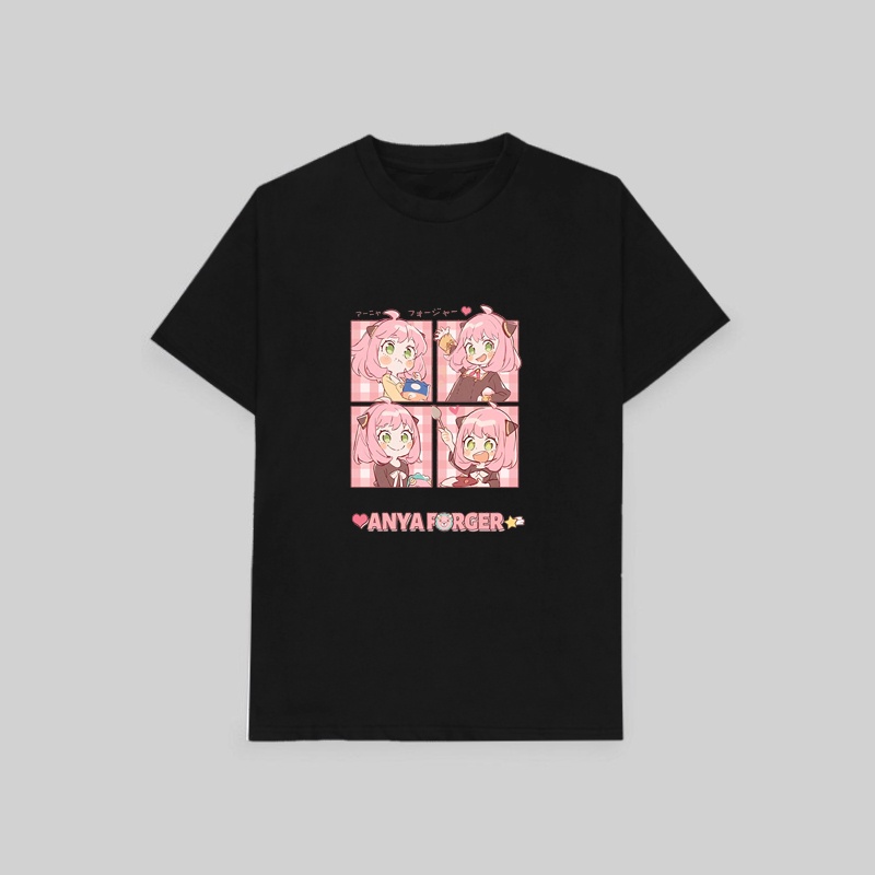Áo thun phông đen in hình ANYA ver ĂN UỐNG Spy x Family thời trang xinh xắn cá tính anime chibi