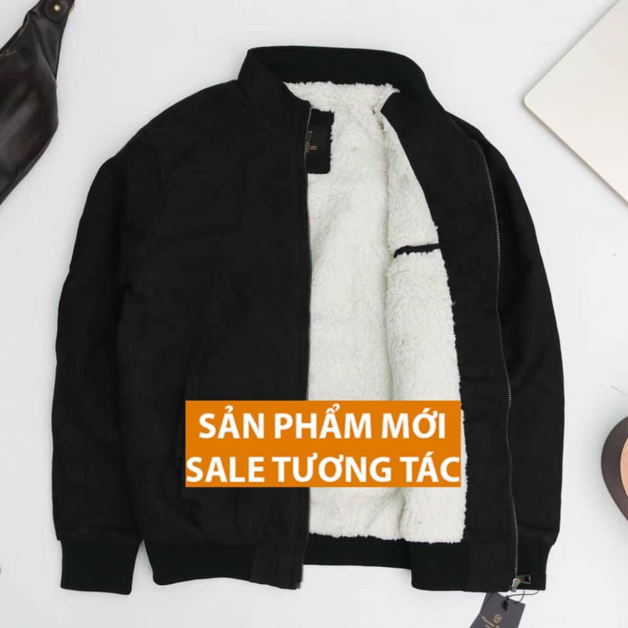 Áo khoác da lộn nam lót lông cừu cổ cao bomber đẹp cao cấp hàng hiệu mặc thu đông siêu ấm áp W1
