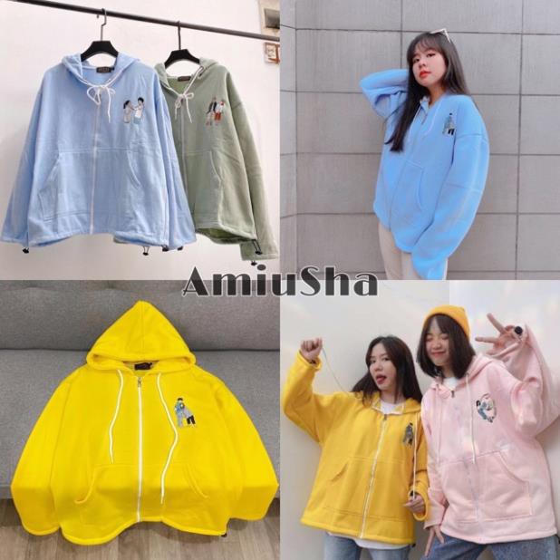 Áo Khoác Hoodie Nỉ Có Dây Kéo Chữ LOVE 3 Màu Unisex