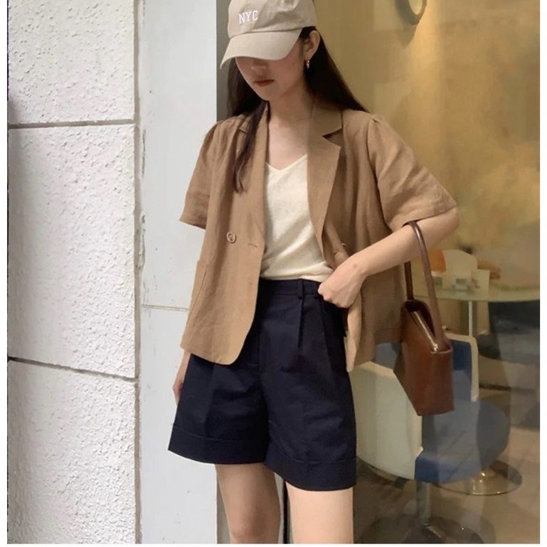 [AMANDA] Blazer tay ngắn thời trang thanh lịch cho nữ. Blazer croptop ngắn tay - có ảnh thật