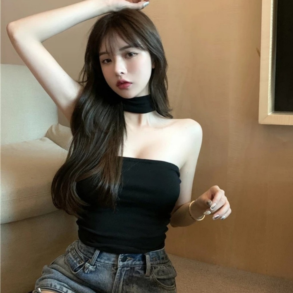 Áo Cổ Lọ Choker Chất Vải Dày Dặn Co Giãn Tốt Màu Trắng Màu Đen Siêu Ngầu
