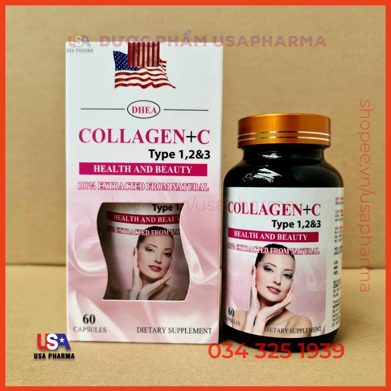 Viên uống ĐẸP DA, SÁNG DA COLLAGEN + C Plus nhau thai cừu sữa ong chúa 60 viên | USAPharma