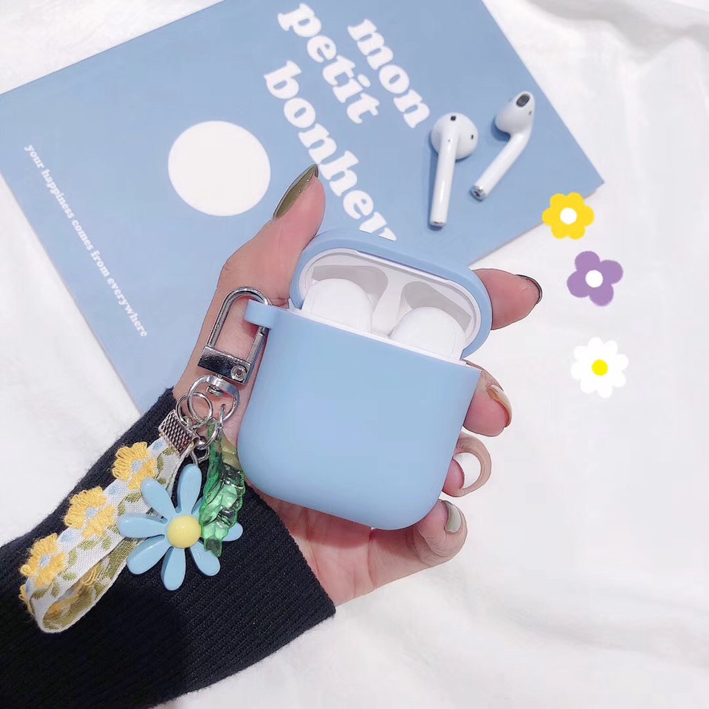 Vỏ bọc hộp sạc tai nghe Airpods bằng silicon hình bông hoa có móc khóa