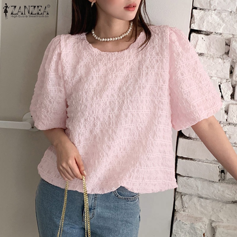 Zanzea Áo Thun Nữ Ngắn Tay Cổ Tròn Màu Trơn Thời Trang