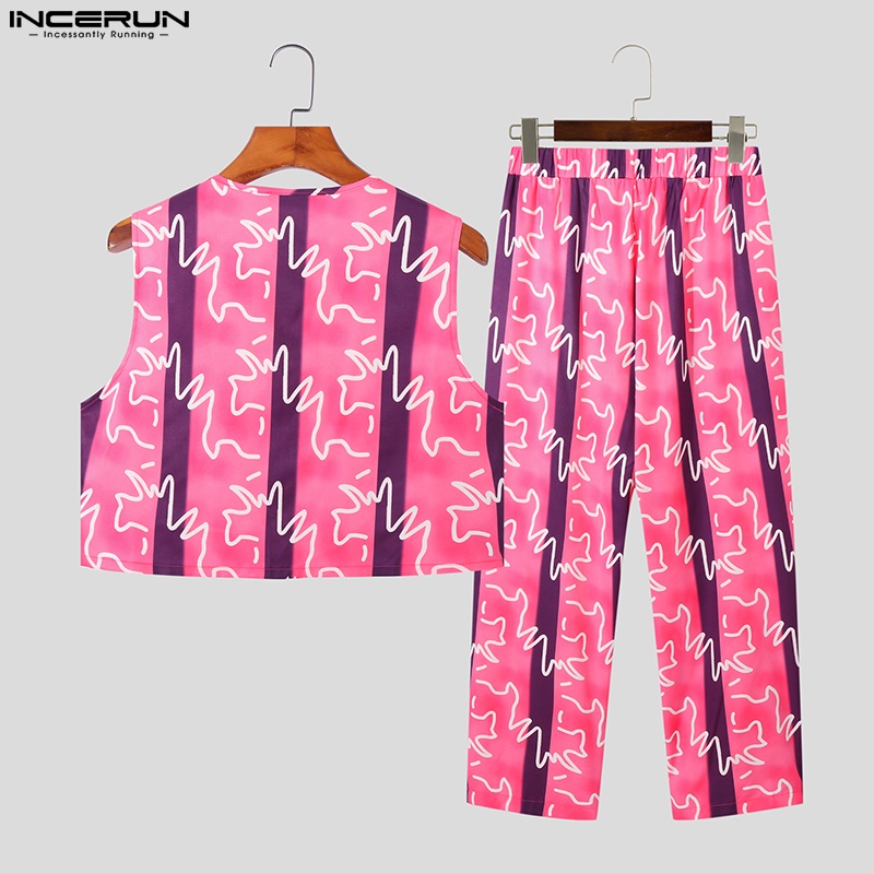 Set áo sát nách và quần dài INCERUN in họa tiết dành cho nam