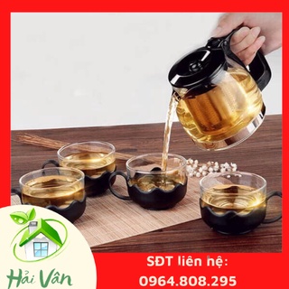 Bộ tách trà ấm chén 4 ly thủy tinh có lõi lọc duonghieu6789