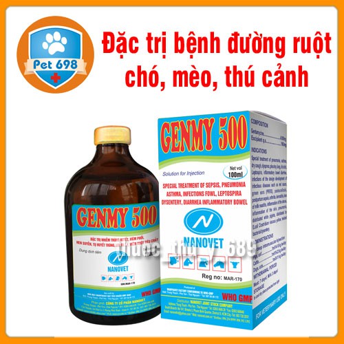 Hộp 5ml x 15 lọ Kháng sinh chó, mèo GENMY-500 PET-698
