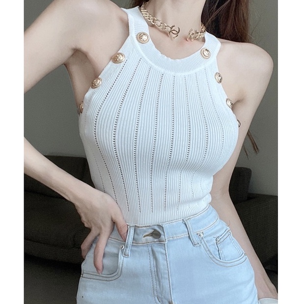 QADCOL   Áo Hai Dây Màu Trắng Ngọt Ngào Quyến Rũ Thời Trang Mùa Hè Cho Nữ