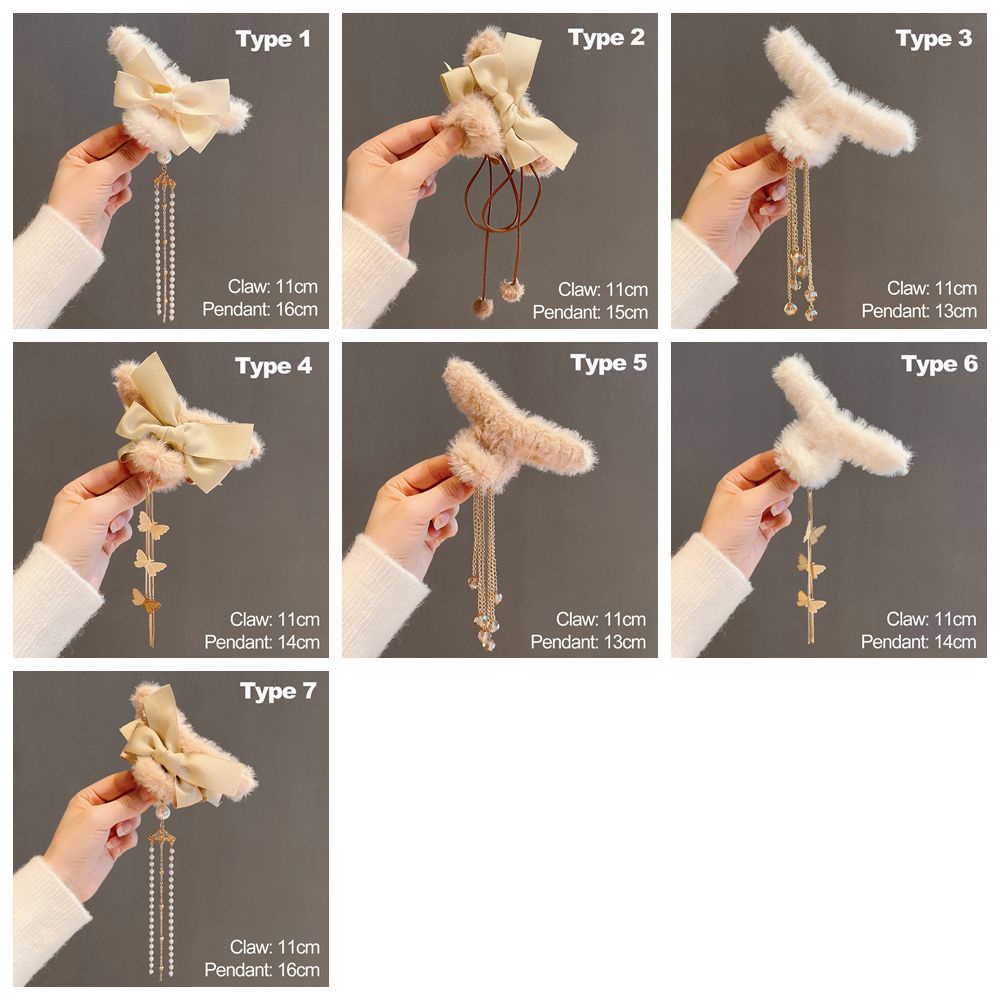 [Hàng giao ngay]Kẹp tóc lông xù dáng dài đính ngọc trai giả đáng yêu thời trang mùa thu