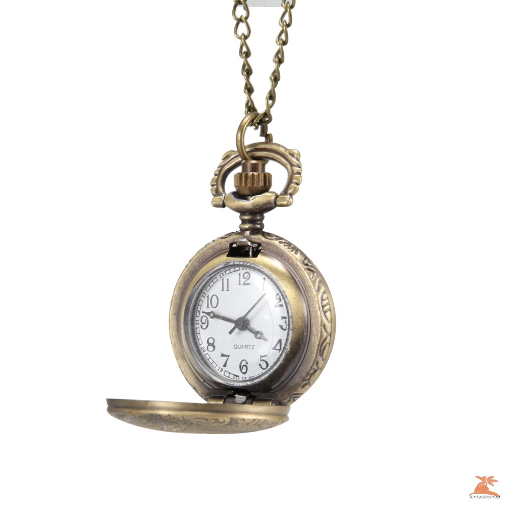 #Đồng hồ bỏ túi# 1pc Men Women Pocket Watch Vintage Shield Carved Case with Chain