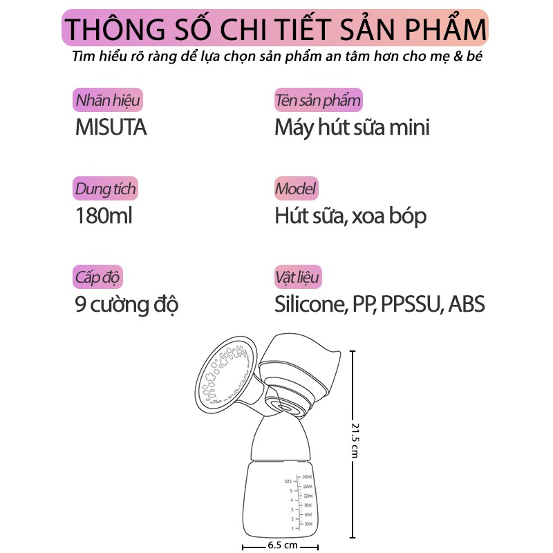 Máy Hút Sữa Điện Đơn MISUTA HOT Hút Sữa Tiệt Trùng, 3 Chế Độ Hiệu Quả, Massage Kích Thích Sữa Bảo Hành [6 Tháng]