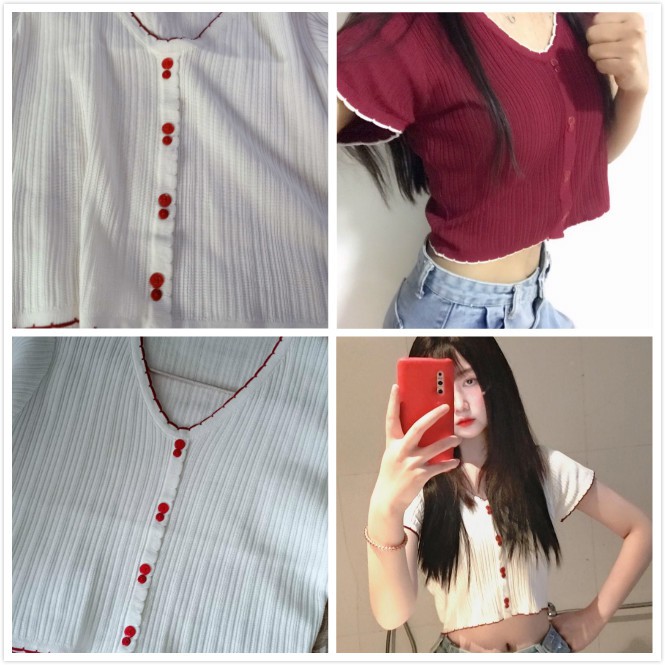 Áo Thun Lửng Tay Ngắn Cổ Chữ V Thời Trang Cho Nữ