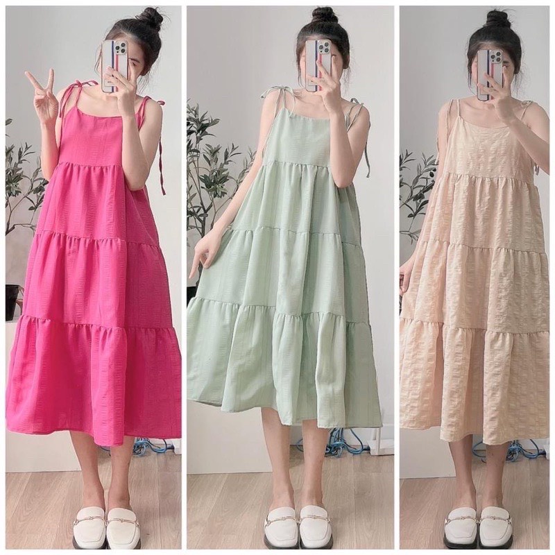 [Sẵn/video] Váy hai dây ĐŨI XỐP hai lớp điều chỉnh được quai - Váy hai dây maxi đi biển xinh xắn