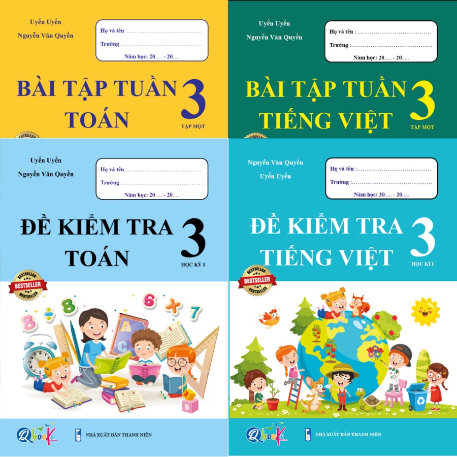 [HOT] Combo Bài Tập Tuần và Đề Kiểm Tra Toán và Tiếng Việt Lớp 3 - Học Kì 1 (4 cuốn)