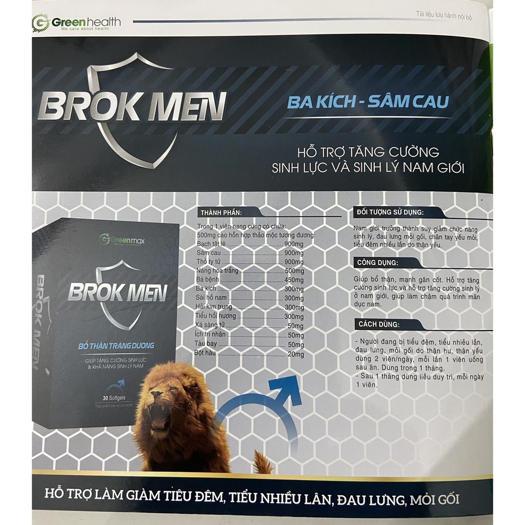 BROK MEN- hỗ trợ tăng cường sinh lực và sinh lý nam giới, hộp 30 viên