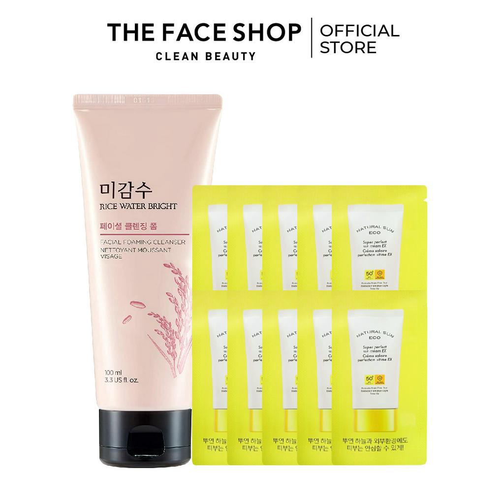 Combo Sữa Rửa Mặt Làm Sáng Da THE FACE SHOP 100ml+Kem Chống Nắng Chống Bụi Mịn 1.2Ml