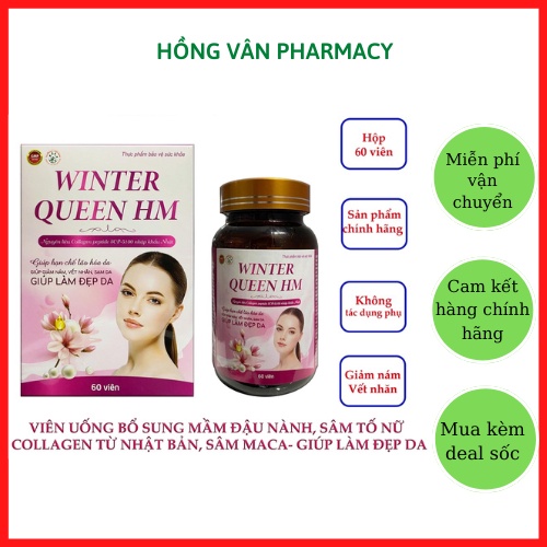 Viên Sâm tố nữ, mầm đậu nành, Collagen WINTER QUEEN HM giúp làm đẹp da, giảm sạm, nám, vết nhăn, bốc hỏa tiền mãn kinh