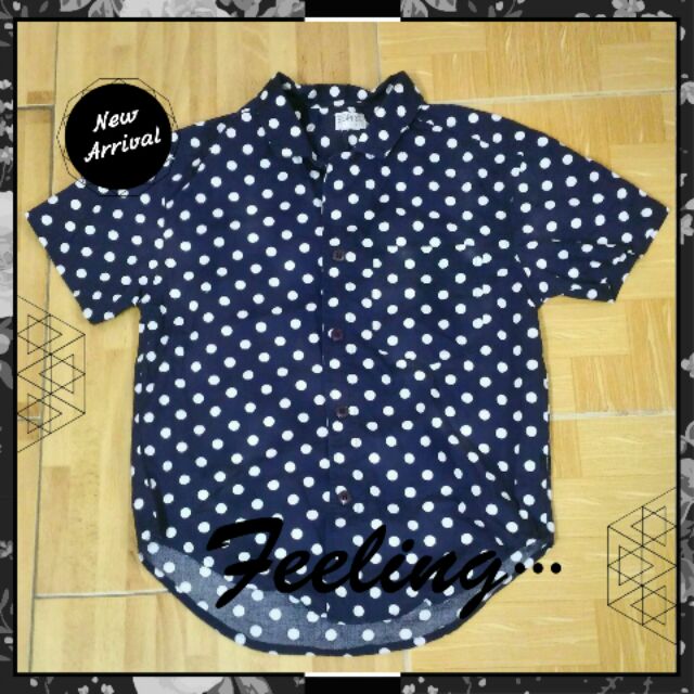 👚(GÓC PASS ĐỒ) Thanh lý Áo sơ mi voan xanh đen chấm bi trắng