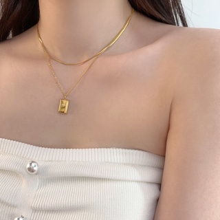 Vòng cổ Titan layer mặt chữ nhật Gold |daisy.accessory.hn|