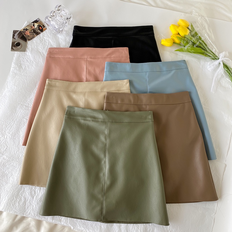 Chân váy chữ A bằng da PU phong cách Hàn Quốc dành cho nữ