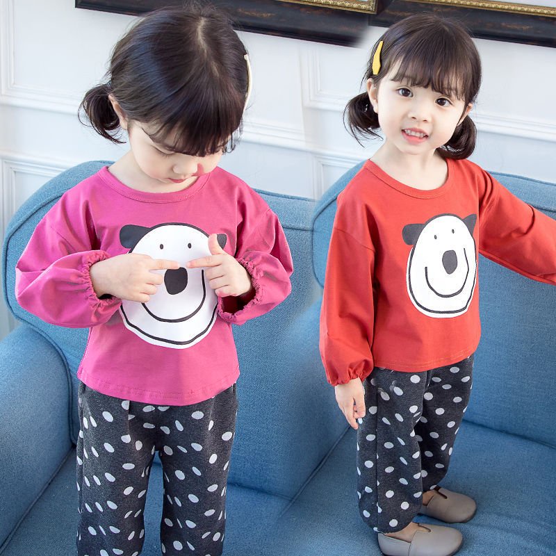 Bộ quần áo dài tay hình gấu chấm bi AM137 cho bé trai và bé gái TTR156