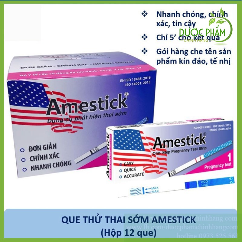 Hộp lớn 12 que thử thai Amestick phát hiện thai sớm, nhanh, chính xác