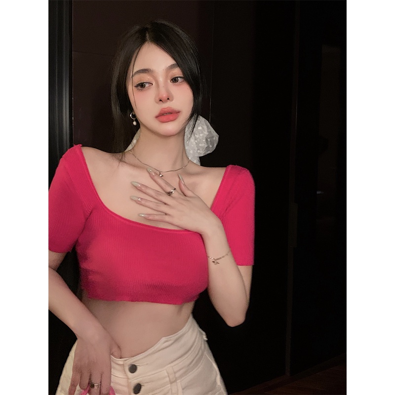 Áo Thun Ngắn Tay Cổ Vuông Thời Trang Hàn Quốc Cho Nữ