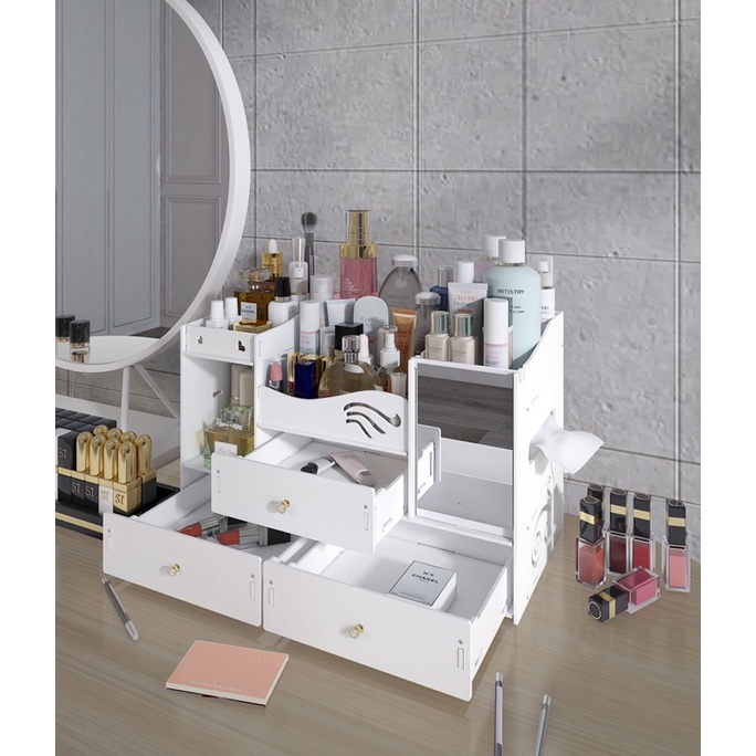Kệ để đồ trang điểm có gương loại to, kệ để son phấn đồ makeup