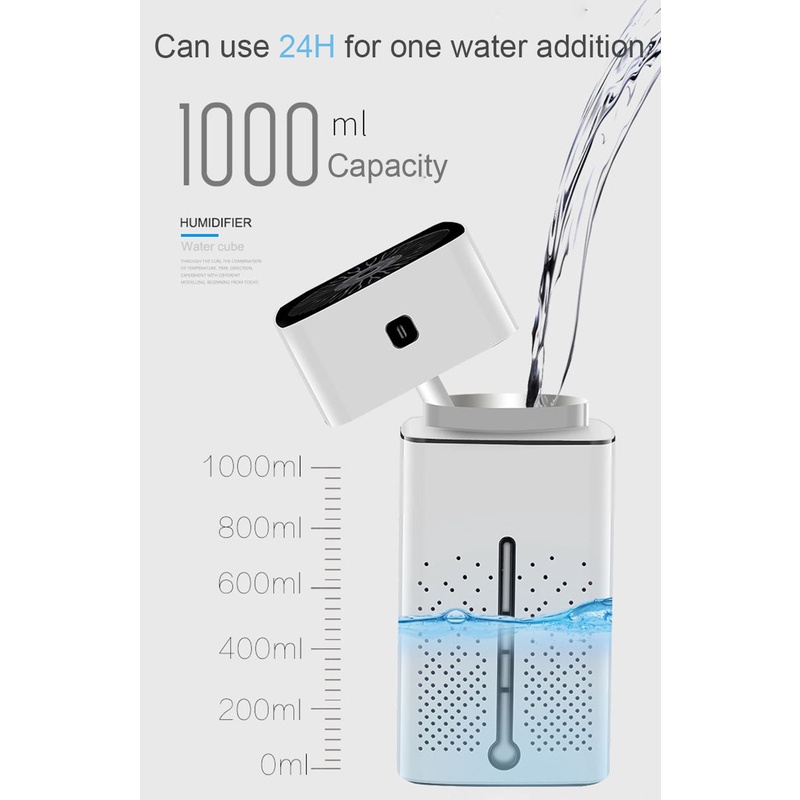 Máy phun sương tạo ẩm không khí khuếch tán tinh dầu thơm có đèn LED 7 màu sắc 1L