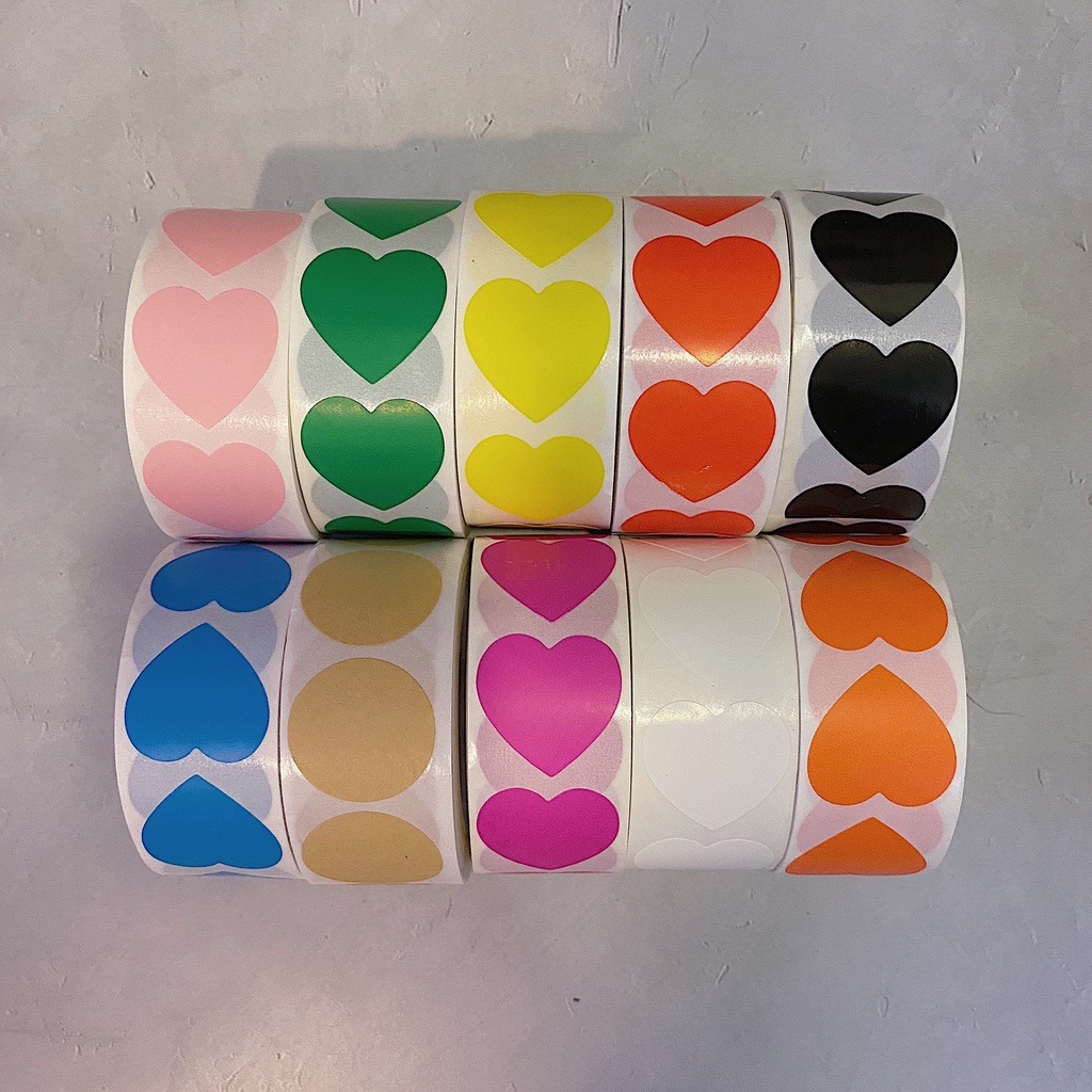 20- 500 nhãn dán Sticker tròn trơn hoặc trái tim size 2.5cm. Chỉ việc gỡ ra dán. thích hợp để làm đồ handmade