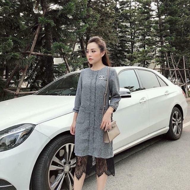 Váy dạ xuông phối ren