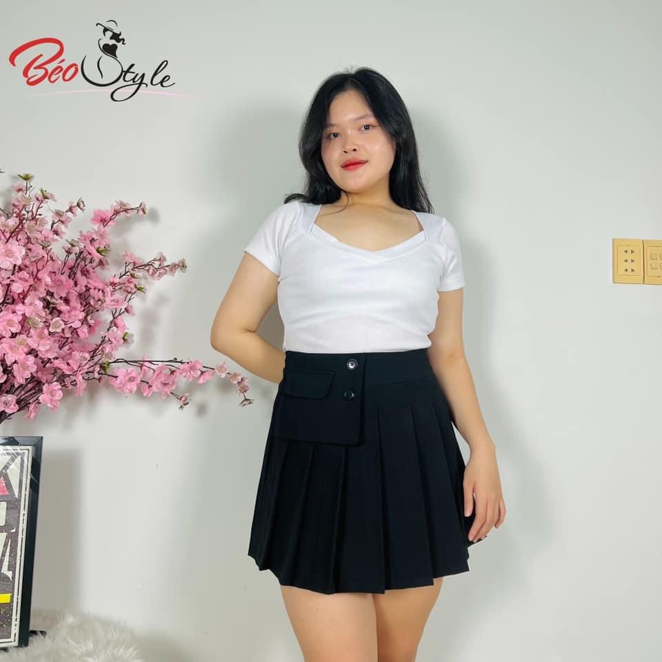 BIGSIZE nữ chân váy chữ A xếp ly ulzzang Hàn Quốc CVBS003 beostyle cho người béo mập 55-100kg - Mặc đi chơi, công sở