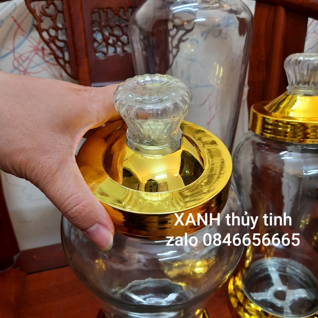 Bình thủy tinh ngâm sâm nắp vàng cao cấp - 3 Lít