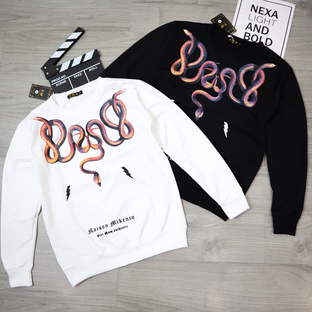 Áo Sweater Chất Nỉ Nam Nữ In Họa Tiết, Áo Thun Nam Dài Tay In Hình Rắn Vải Mềm Mịn Giữ Ấm Co Giãn Tốt 2 Màu Trắng, Đen | BigBuy360 - bigbuy360.vn