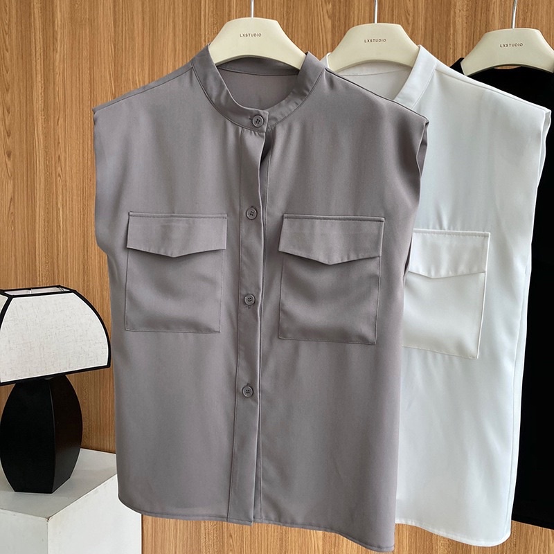 Áo sơ mi nữ sát nách có độn vai - A001