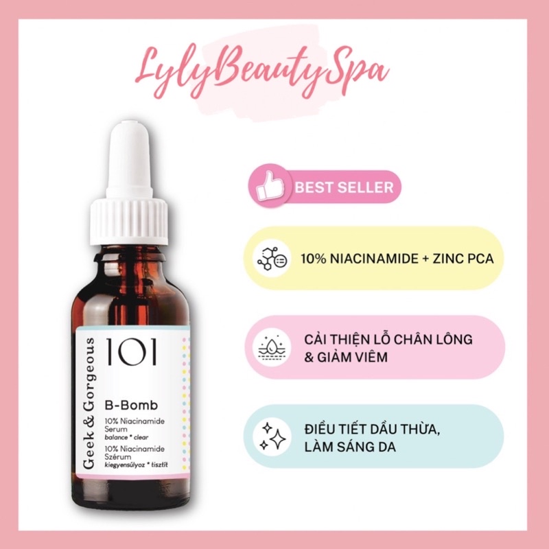 Tinh chất làm sáng da B-Bomb với 10% Niacinamide , Zinc PCA và Sarcosine