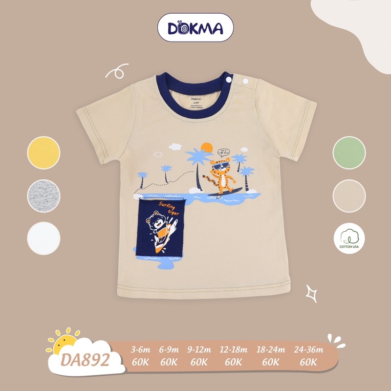 Áo cộc tay cài vai bé trai Dokma chất cotton organic  DA892