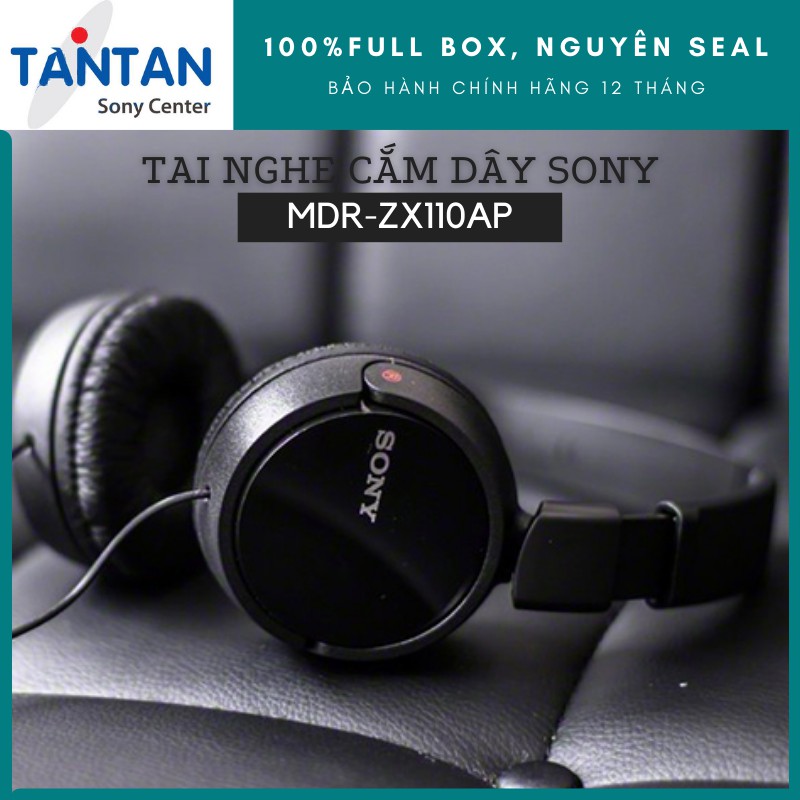 Tai nghe CHOÀNG ĐẦU Sony MDR-ZX110AP | Đầu cắm mạ vàng - Thiết kế gập gọn nhẹ - Màng loa Dynamic - Micro