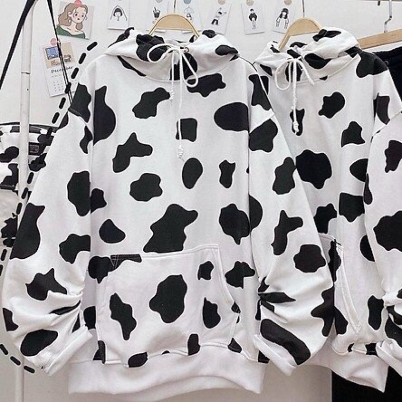 "Hoodie Nỉ Ngoại Bò Sữa KNN19 Form rộng (Freesize Dưới 75kg)  Áo hoodie loang bò sữa - Áo nỉ có nón | BigBuy360 - bigbuy360.vn