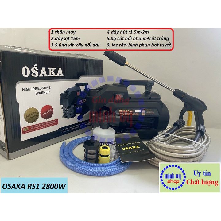 Máy Rửa Xe Osaka V2/Osaka RS1/Osaka R1- Thế Hệ 2- Đen - Tự hút -Tự Ngắt - BH 12 tháng