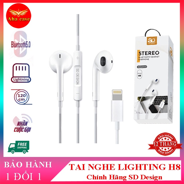 Tai Nghe Chân Lightning H8 Chính Hãng SD Design dùng cho điện thoại Bắt Bluetooth Bảo Hành 12 Tháng