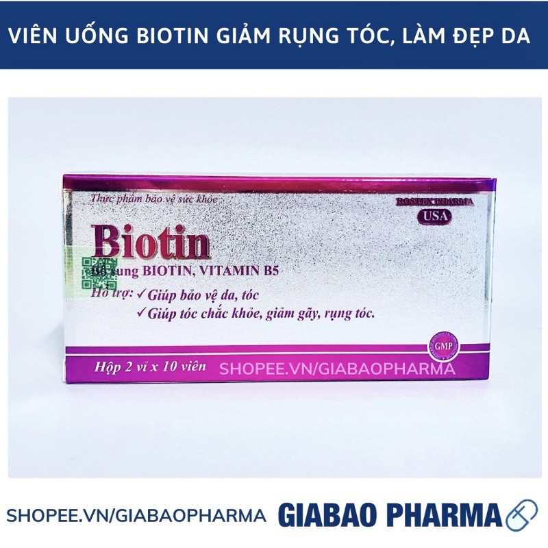 Viên uống bổ sung Biotin, Vitamin B5 giúp tóc chắc khỏe, giảm gãy rụng tóc - Hộp 20 viên | Thế Giới Skin Care